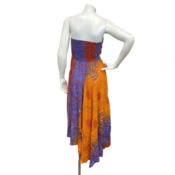 EVEZ boho hippie smocked flowy strapless ethnic dress Fairy Fairycore Beachy - Picture 4 of 6